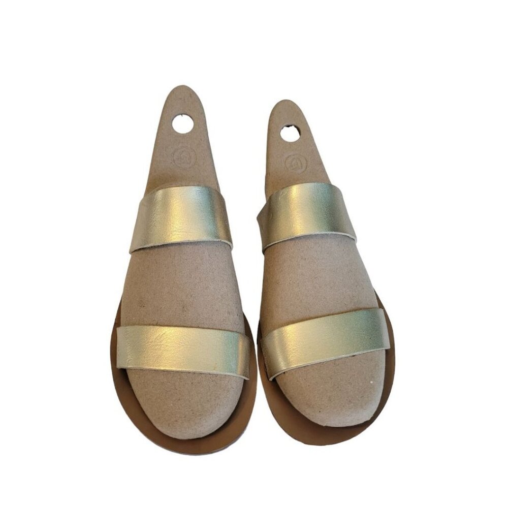 7 J.Crew Women's Gold Leather Metallic Sandals Slip on‎ Two Strap Flat